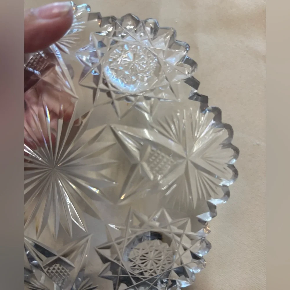Antique American Brilliant Glass 6” Crystal Dish Bowl Sawtooth Scalloped Star‎